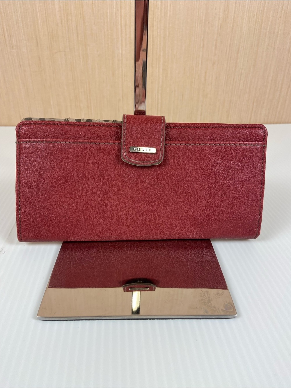 Relic by Fossil Red Leather Checkbook Wallet Organizer Polka Dot